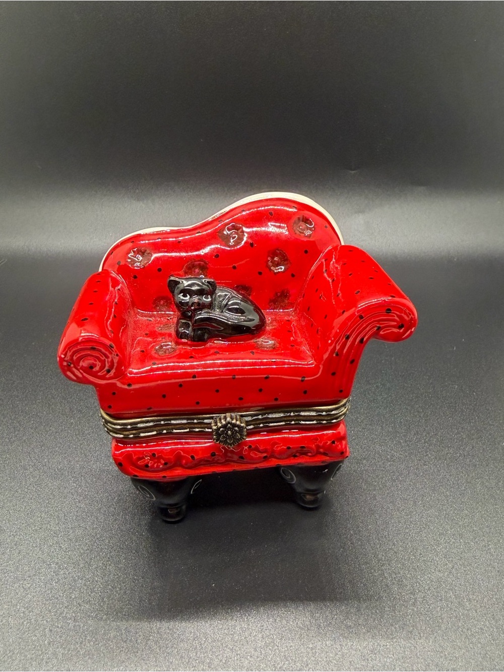 Ceramic Black Cat On Couch Trinket Box With White Cat Trinket - Picture 2 of 8